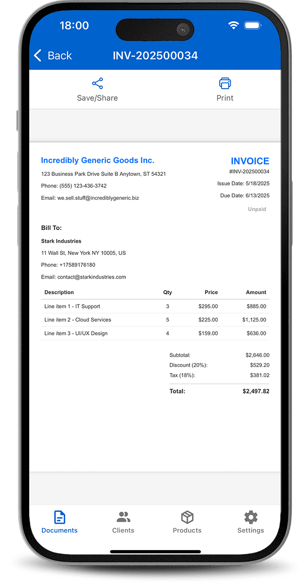 Professional invoice template preview