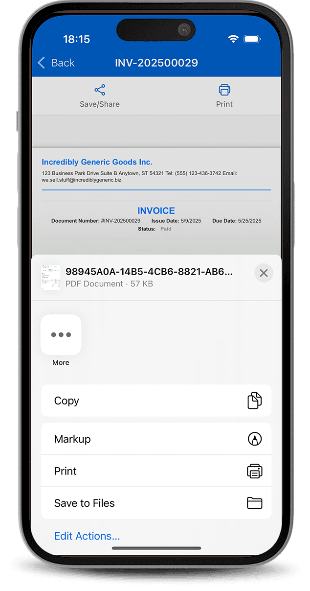 Invoice sharing dialog